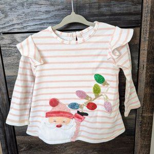 Mud Pie Glitter Fairy Light Frill Santa Pom Pom Shirt 12-18 Months